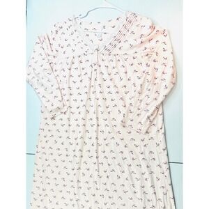 Adonna Nightgown Womens Med Pink Excellent Floral Lace Trim Pintuck Long Sleeve